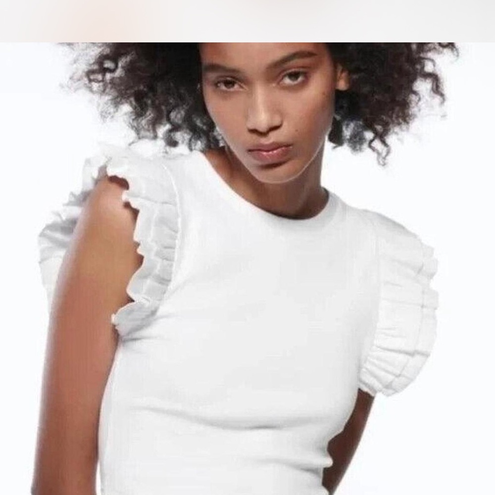 Zara White Ruffle Sleeve Crop Top - Picture 7 of 7